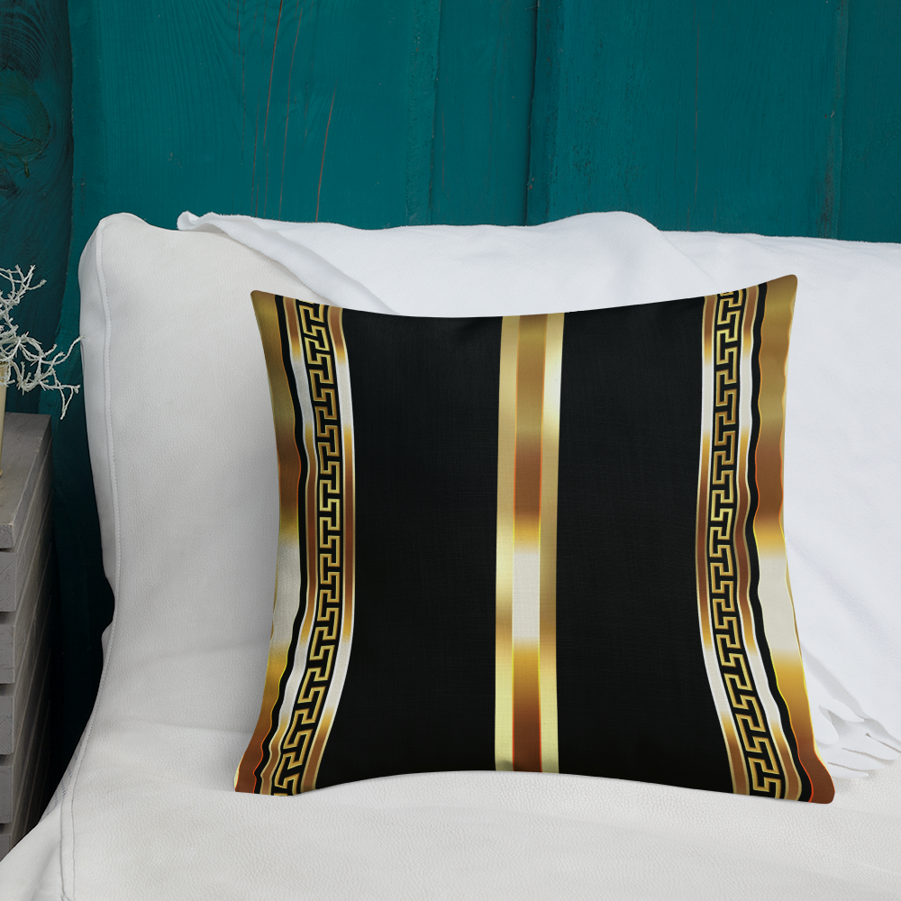 Gold Greek Key Black Premium Pillow