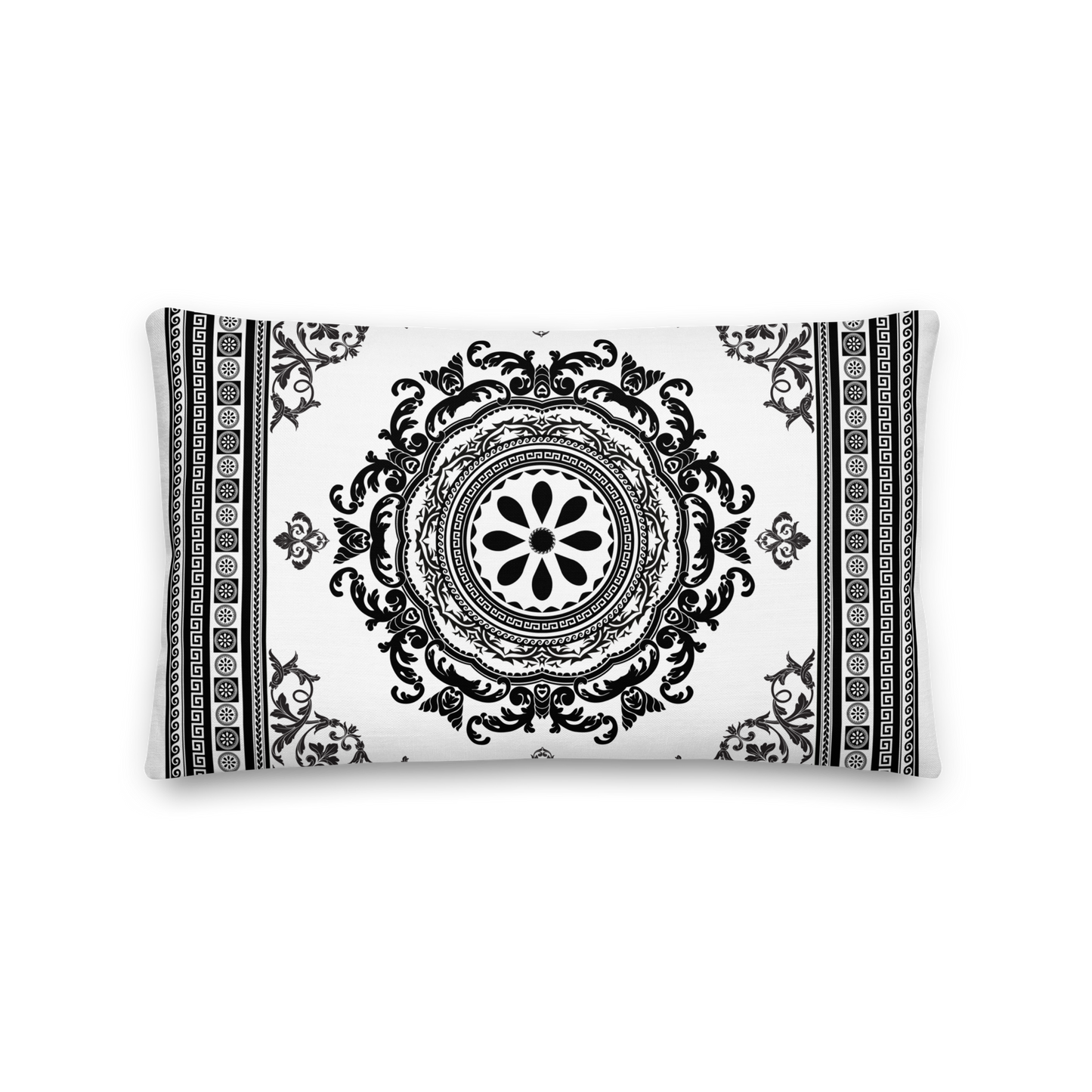 Ornate White Black Floral Greek Key Premium Pillow