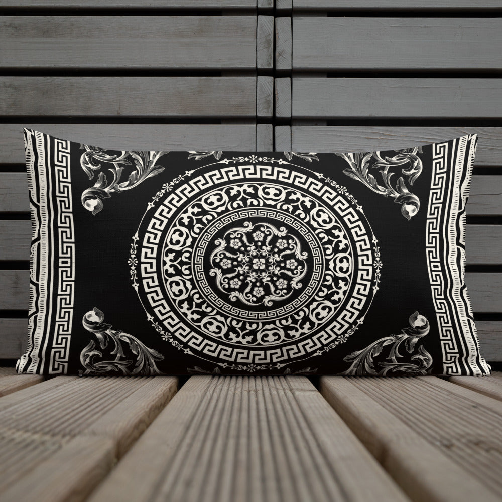 Greek Key White Black Ornate Premium Pillow