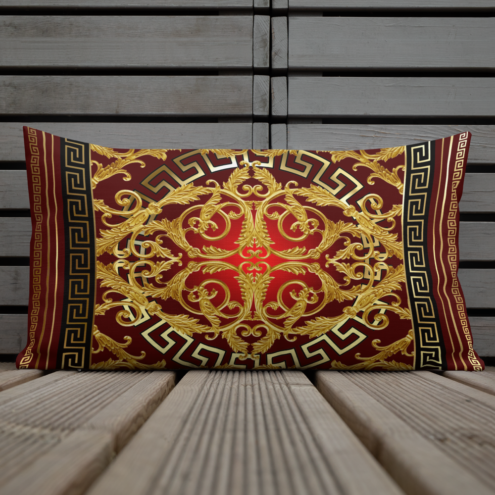 Greek Key Gold Red Black Baroque Premium Pillow