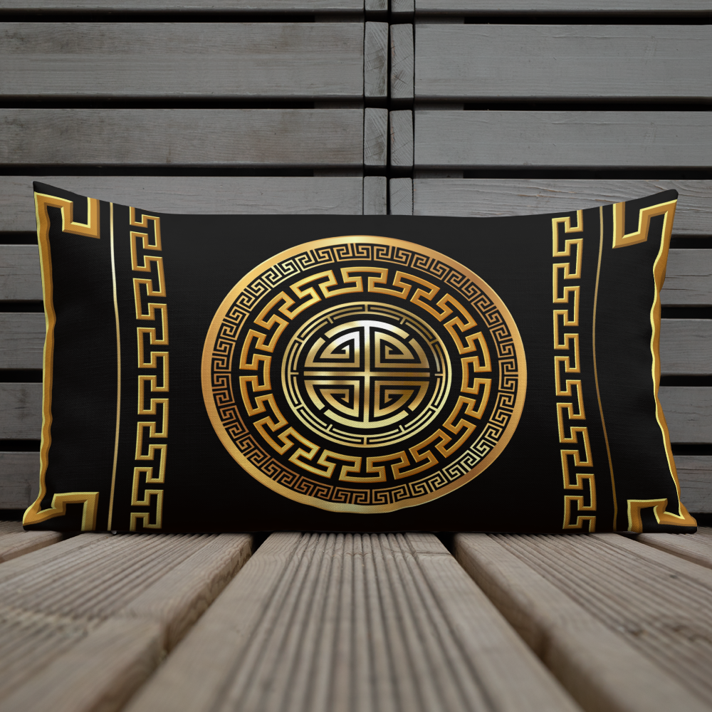 Greek Key Large Gold Black Premium Pillow