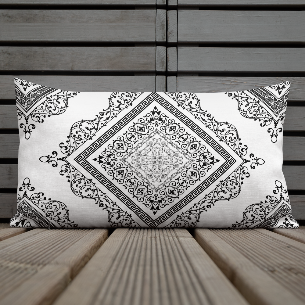 Greek Key White Black Ornate Premium Pillow