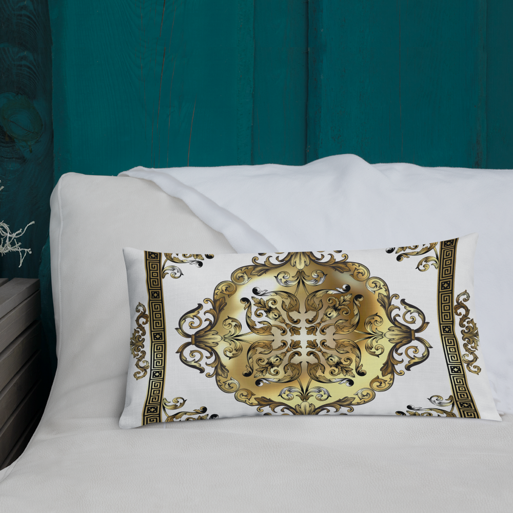 Greek Key Gold White Ornate Premium Pillow