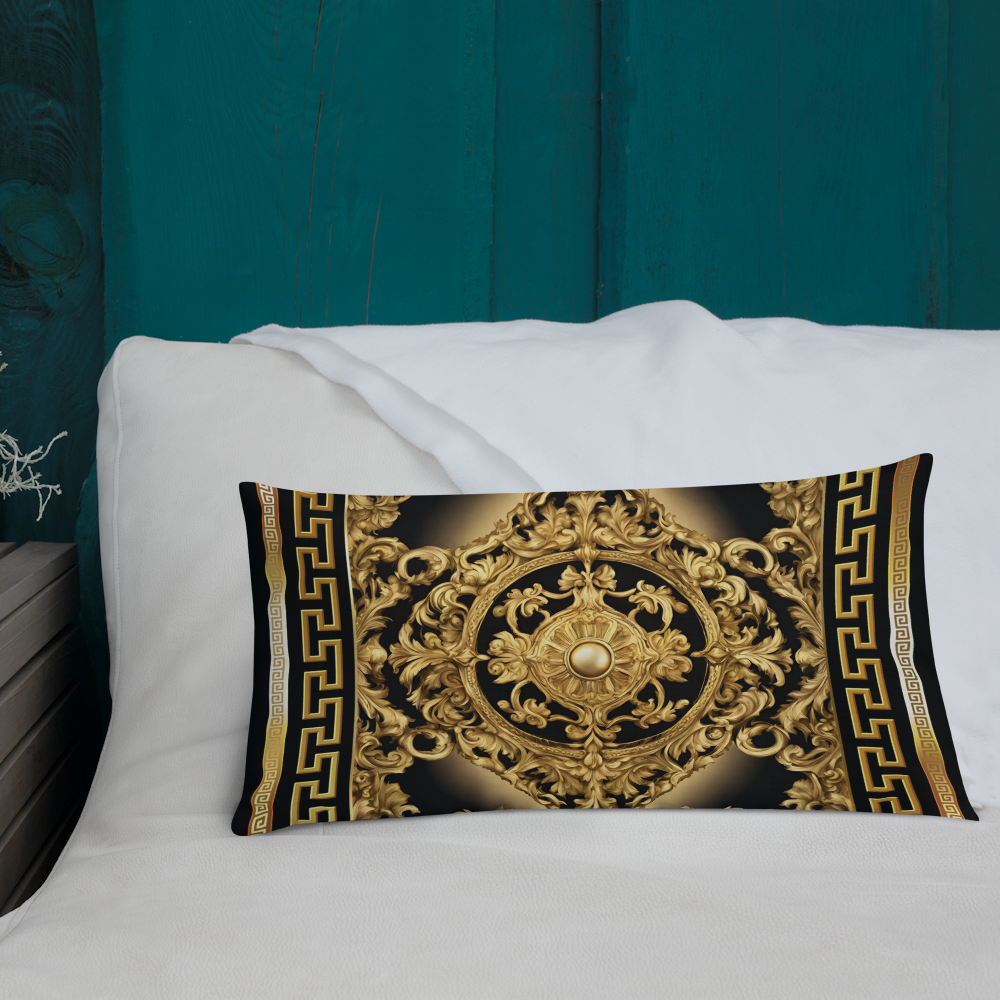 Ornate Baroque Gold Black Greek Key Premium Pillow