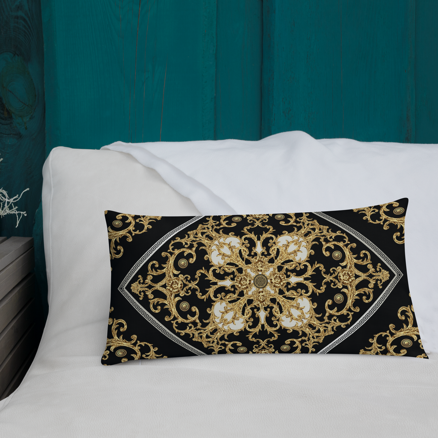 Black Gold Baroque Ornate Premium Pillow