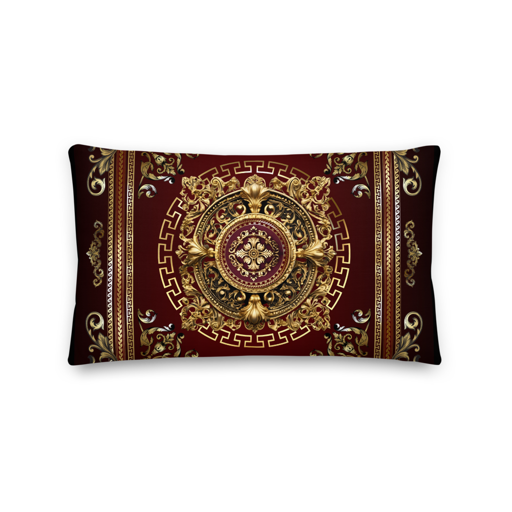 Greek Key Gold Maroon Medallion Premium Pillow