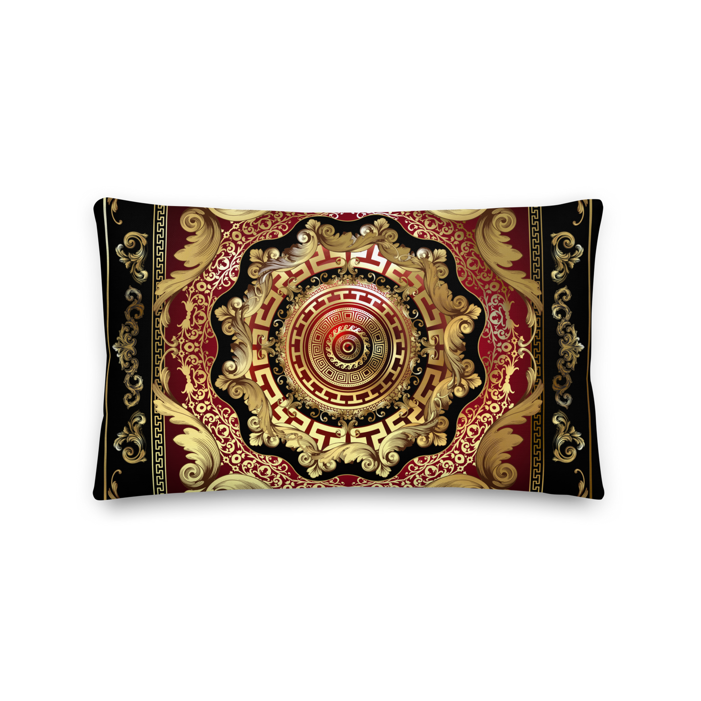 Greek Key Gold Black Red Ornate Baroque Premium Pillow