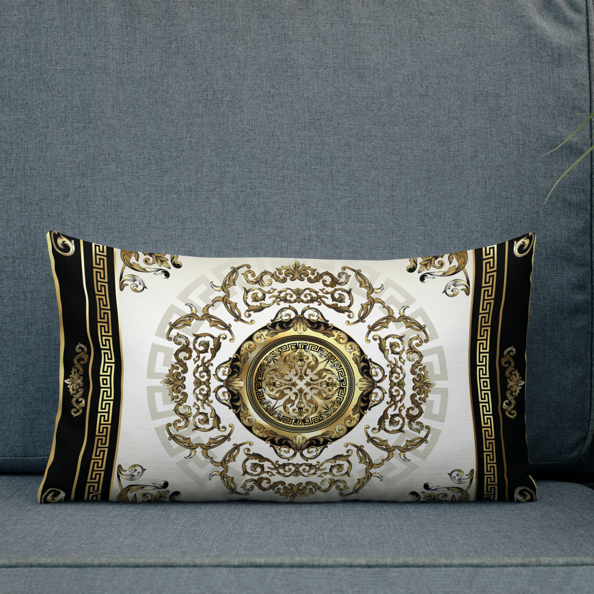 Ornate Baroque Balck Cream Gold Greek Keys Premium Pillow