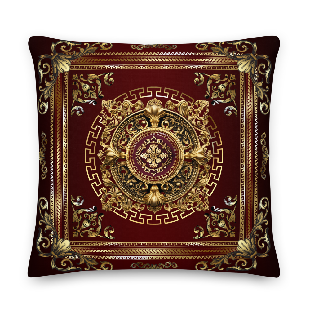 Greek Key Gold Maroon Medallion Premium Pillow