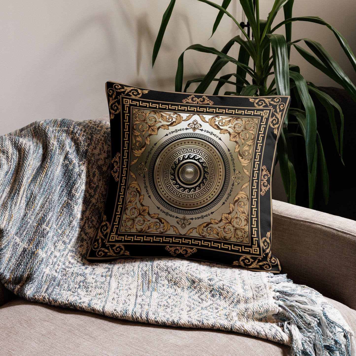 Greek Key Bronze Ornate Baroque Premium Pillow