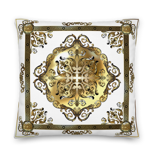 Greek Key Gold White Ornate Premium Pillow