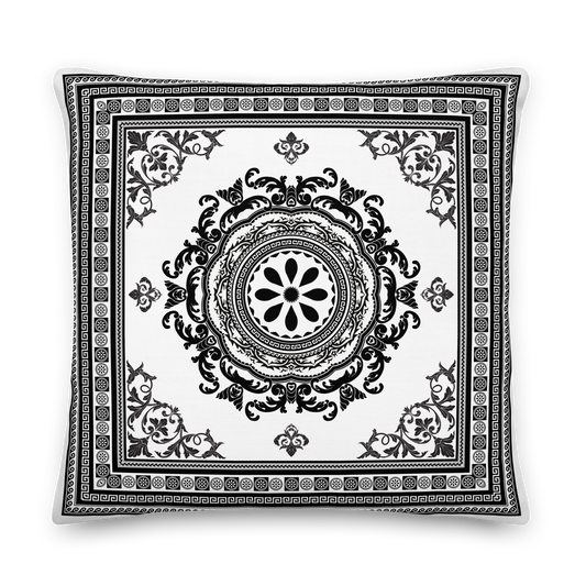 Ornate White Black Floral Greek Key Premium Pillow