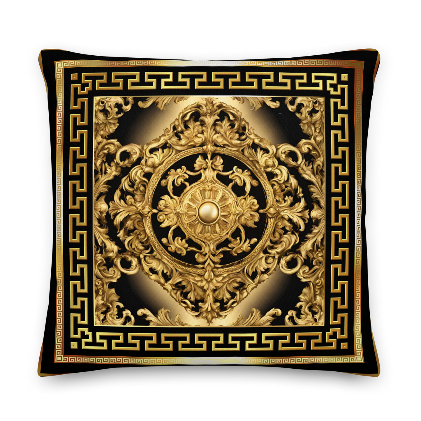 Ornate Baroque Gold Black Greek Key Premium Pillow