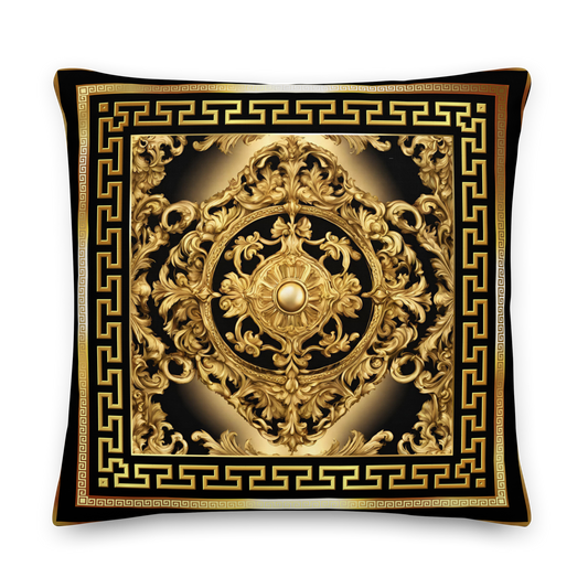 Ornate Baroque Gold Black Greek Key Premium Pillow