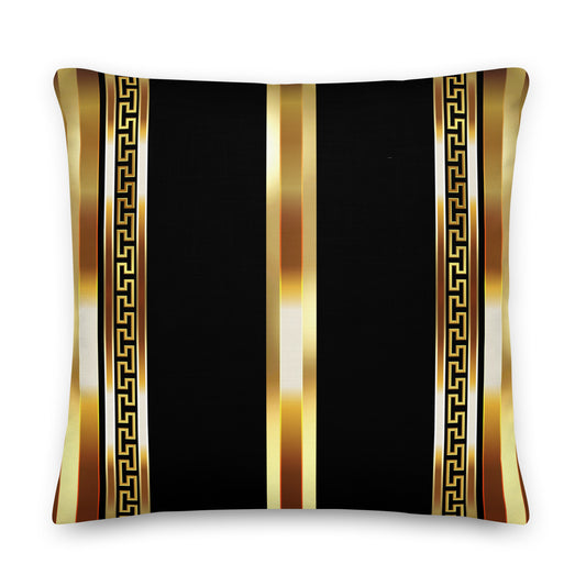 Gold Greek Key Black Premium Pillow