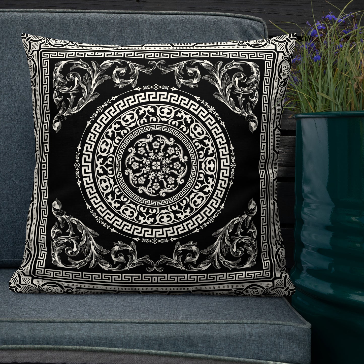 Greek Key White Black Ornate Premium Pillow