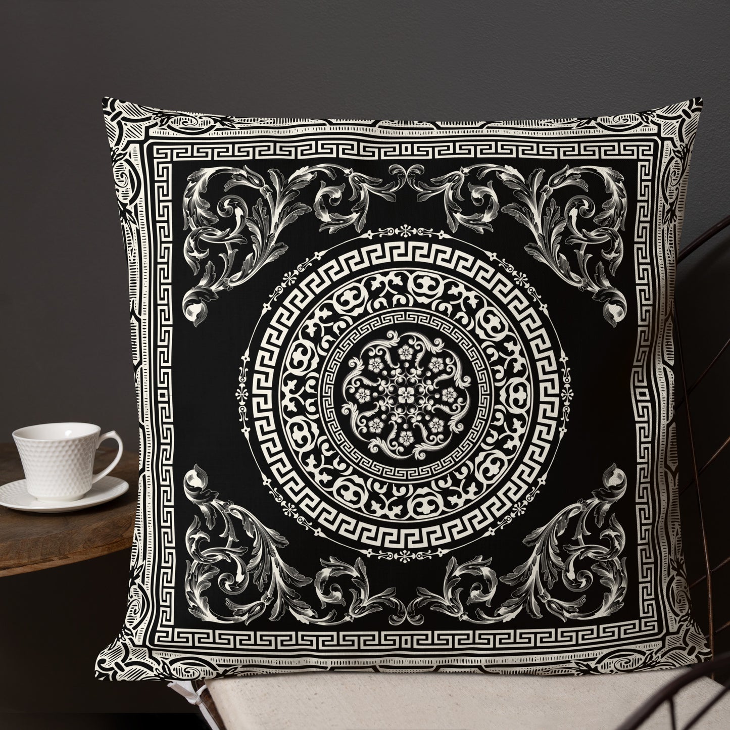 Greek Key White Black Ornate Premium Pillow