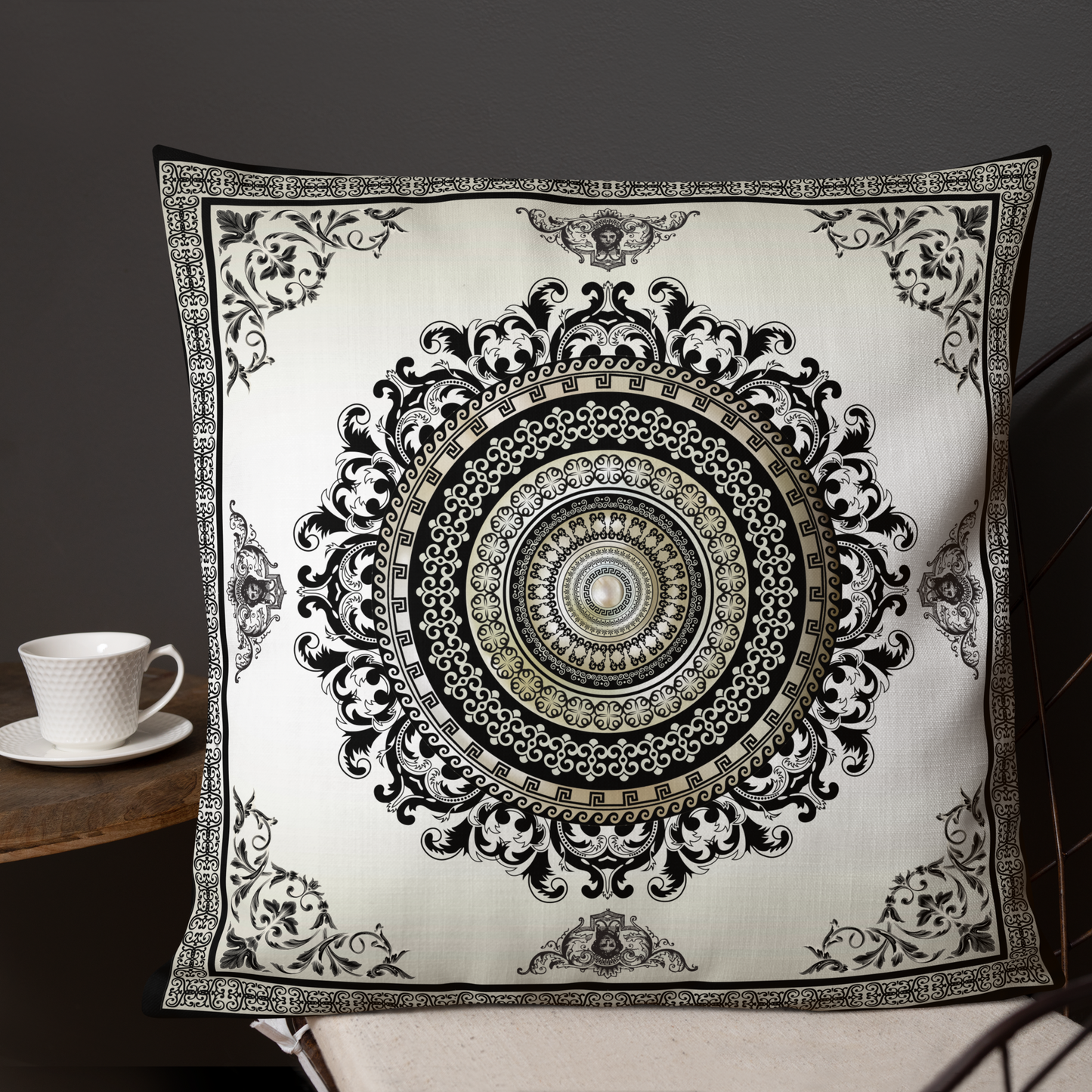 Greek Key Cream Black Premium Pillow