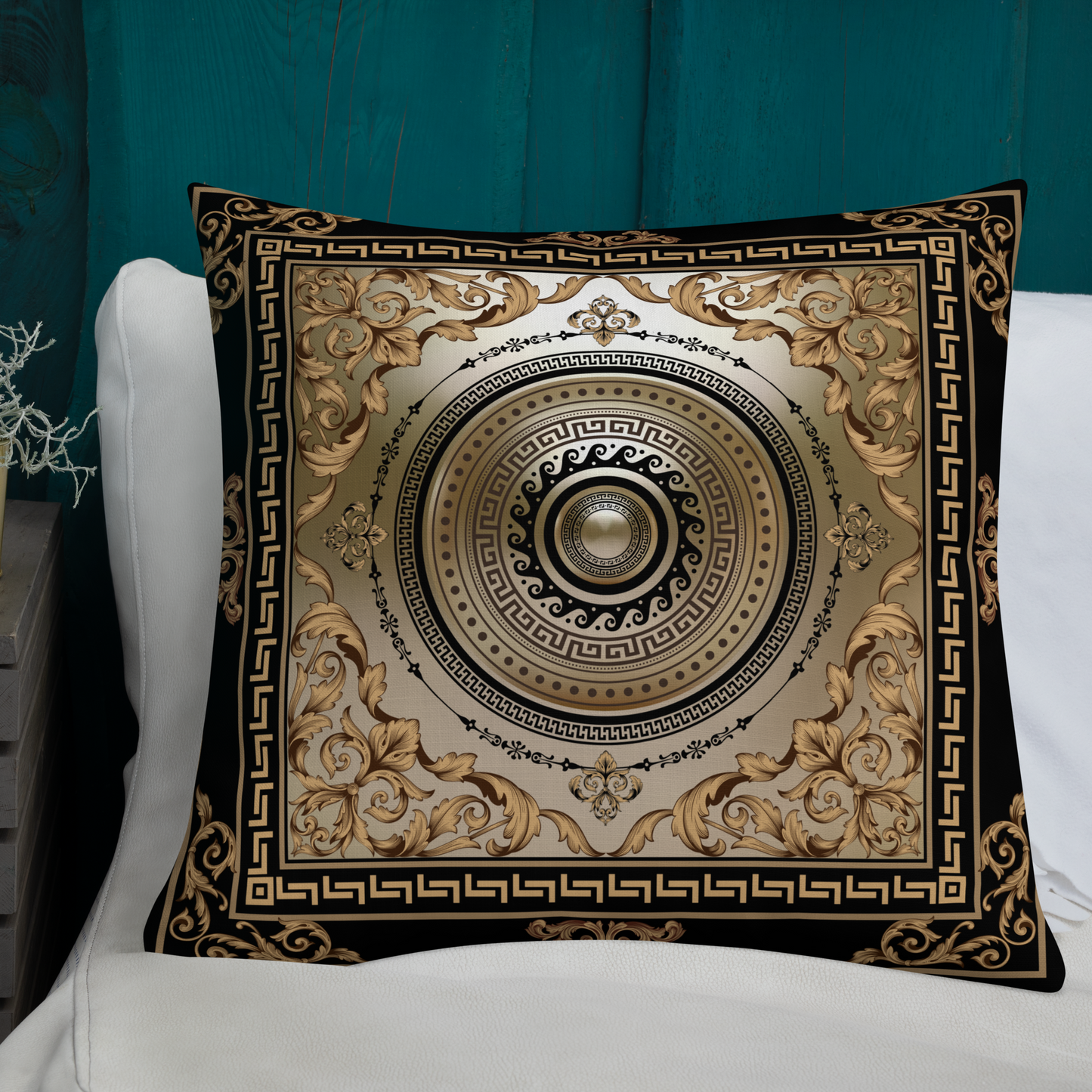 Greek Key Bronze Ornate Baroque Premium Pillow