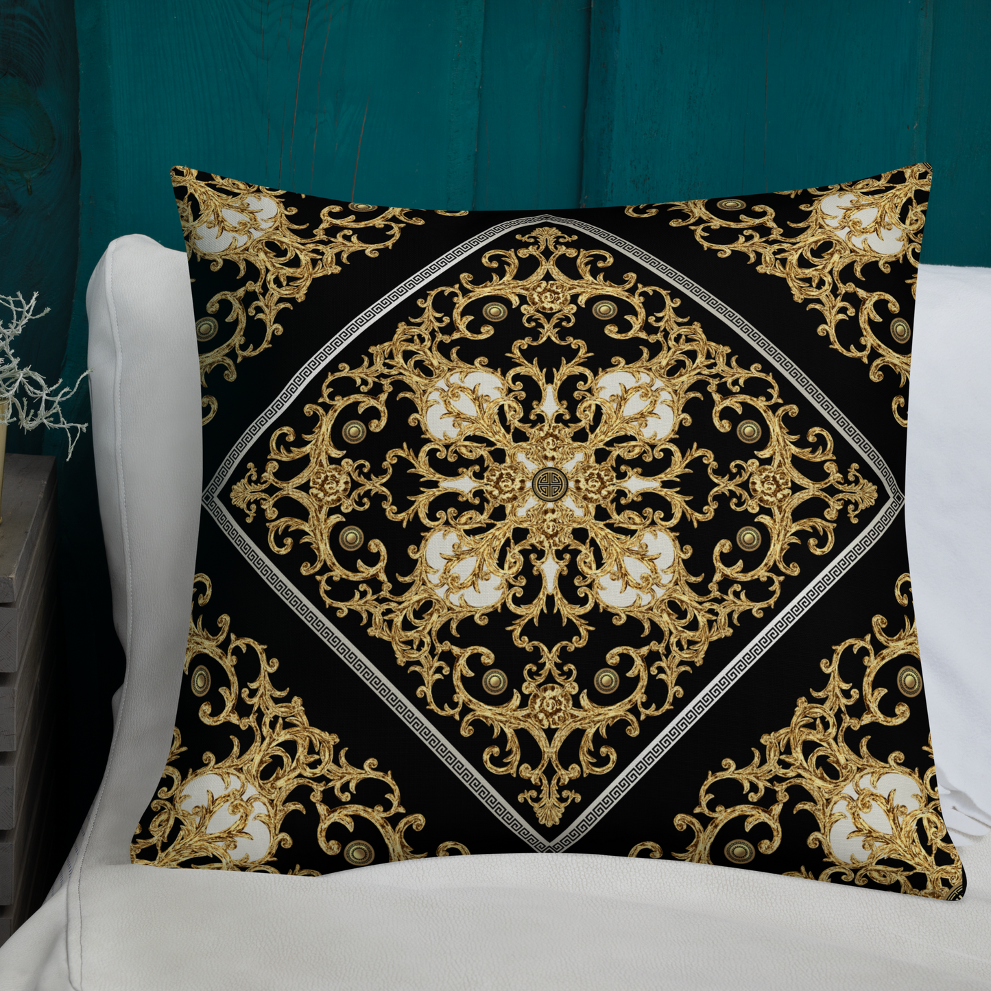 Black Gold Baroque Ornate Premium Pillow