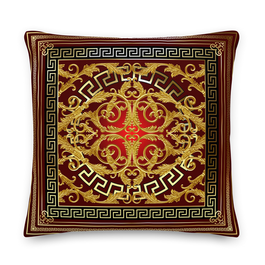 Greek Key Gold Red Black Baroque Premium Pillow