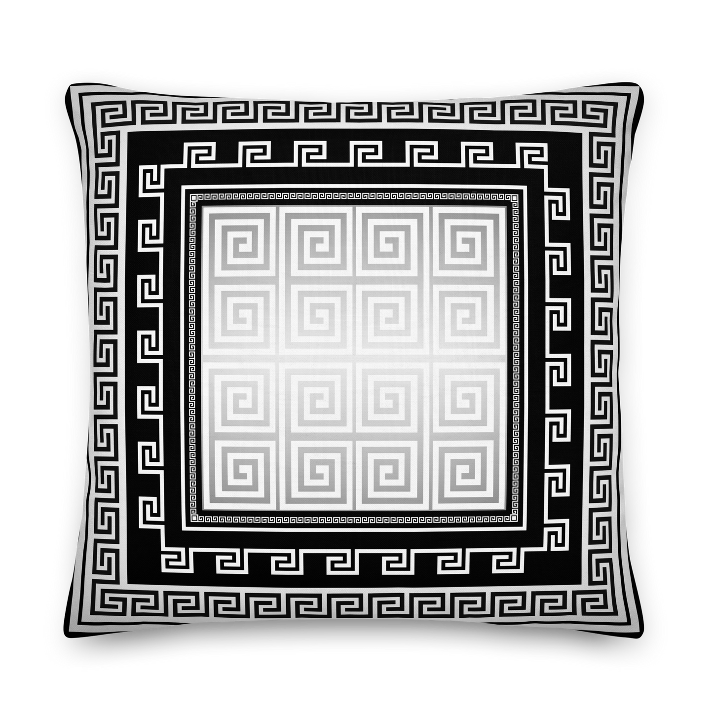 Greek Key Black Silver Gray Premium Pillow