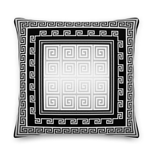 Greek Key Black Silver Gray Premium Pillow