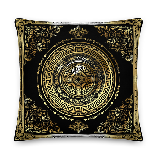 Greek Key Black Gold Ornate Baroque Premium Pillow