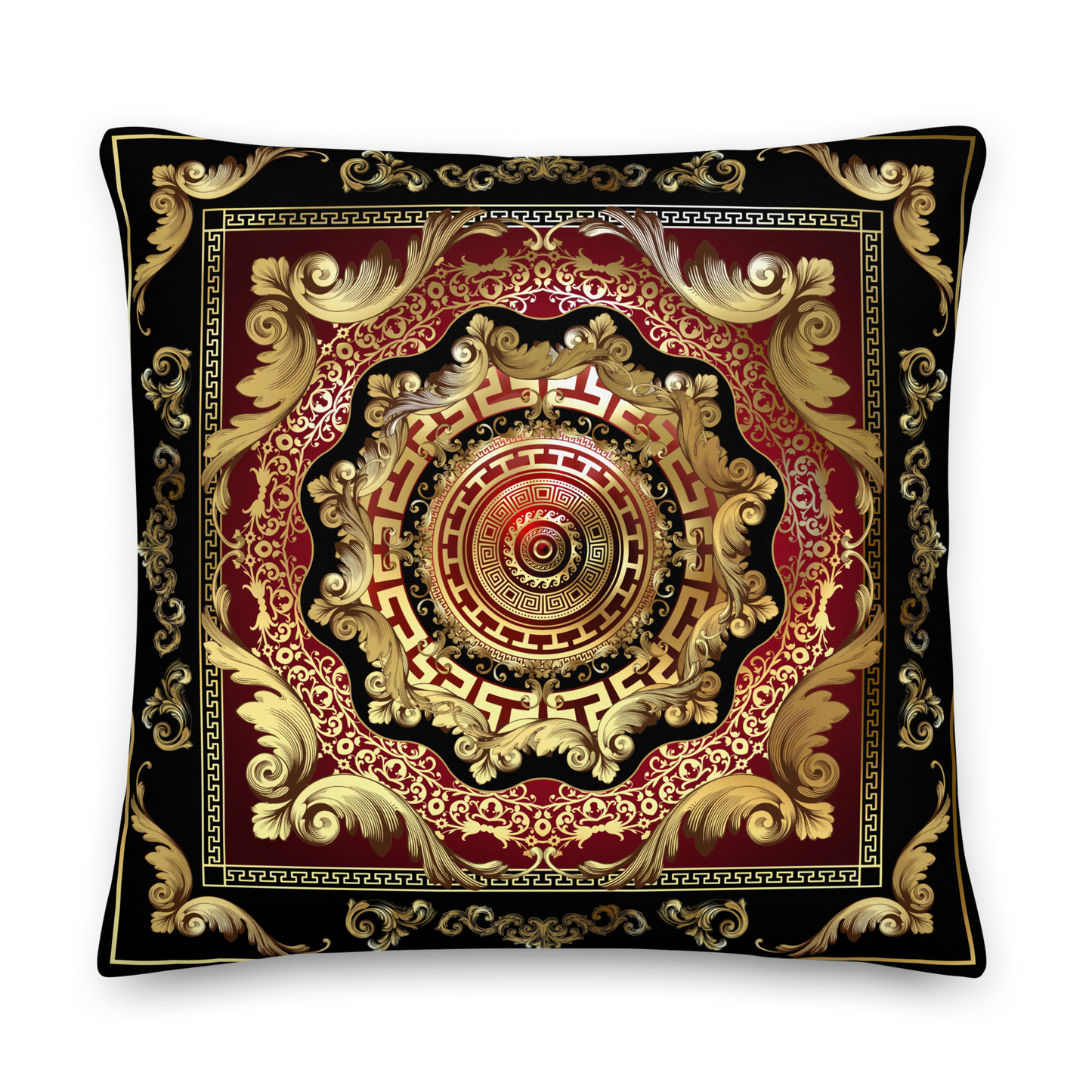 Greek Key Gold Black Red Ornate Baroque Premium Pillow