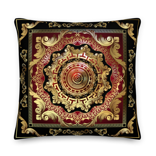 Greek Key Gold Black Red Ornate Baroque Premium Pillow