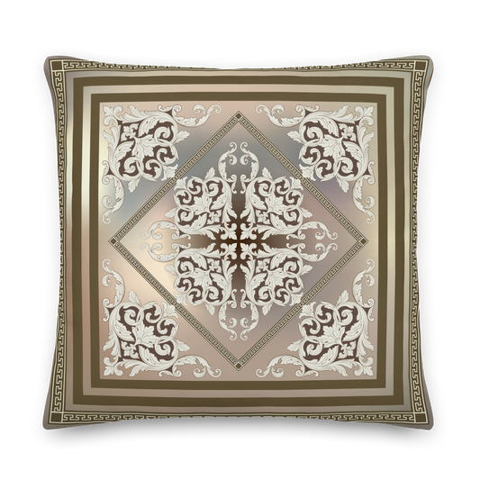 Greek Key Bronze Cream Ornate Premium Pillow