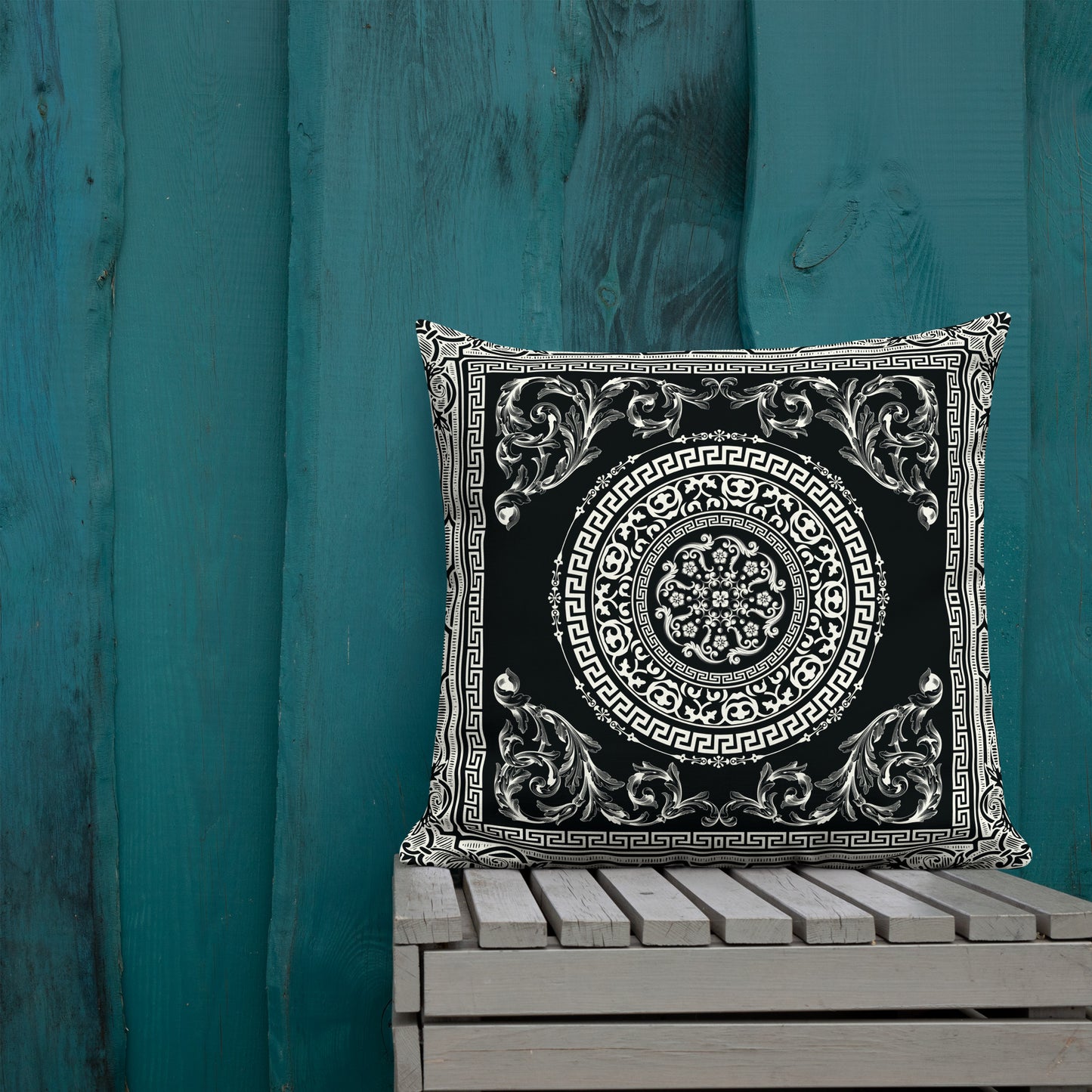 Greek Key White Black Ornate Premium Pillow