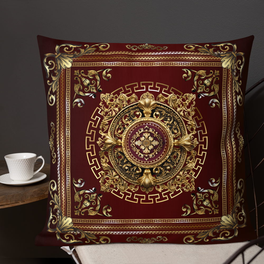 Greek Key Gold Maroon Medallion Premium Pillow