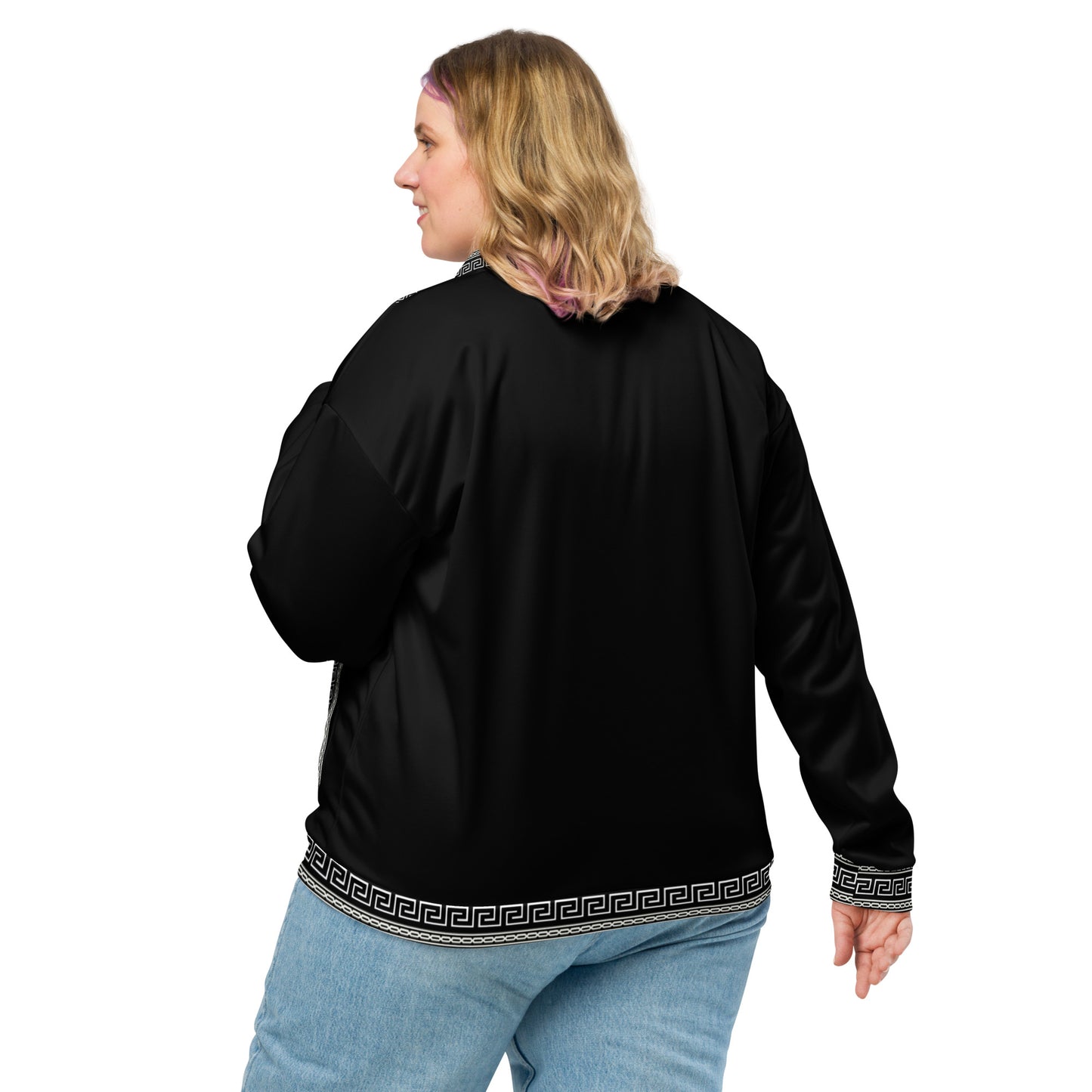 Black White Greek Key Unisex Bomber Jacket