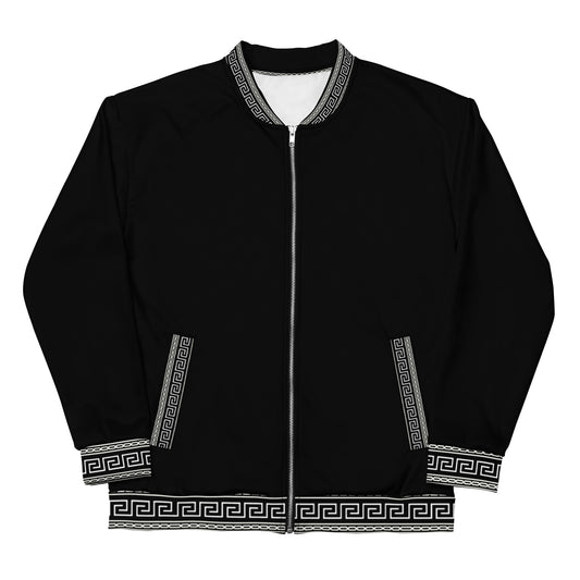 Black White Greek Key Unisex Bomber Jacket