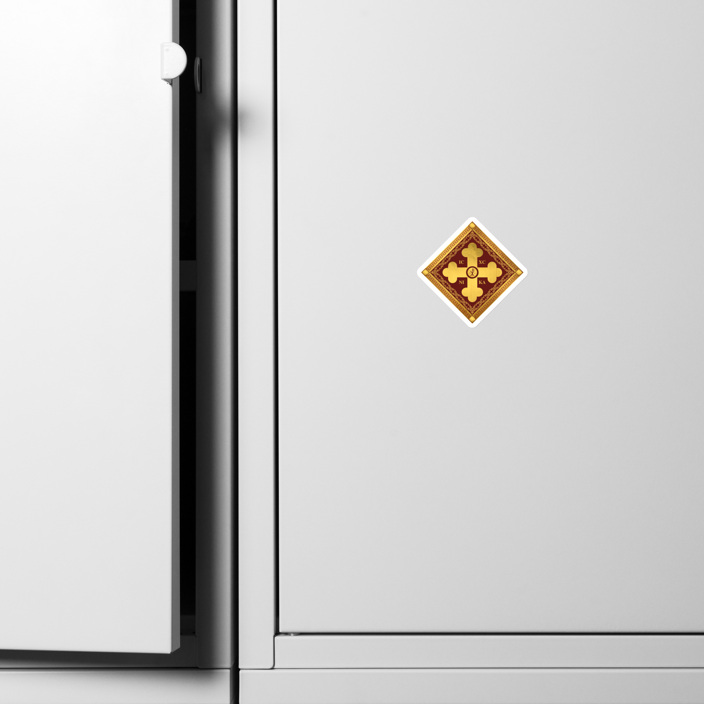 Greek Orthodox Cross Gold Red Diamond Magnet