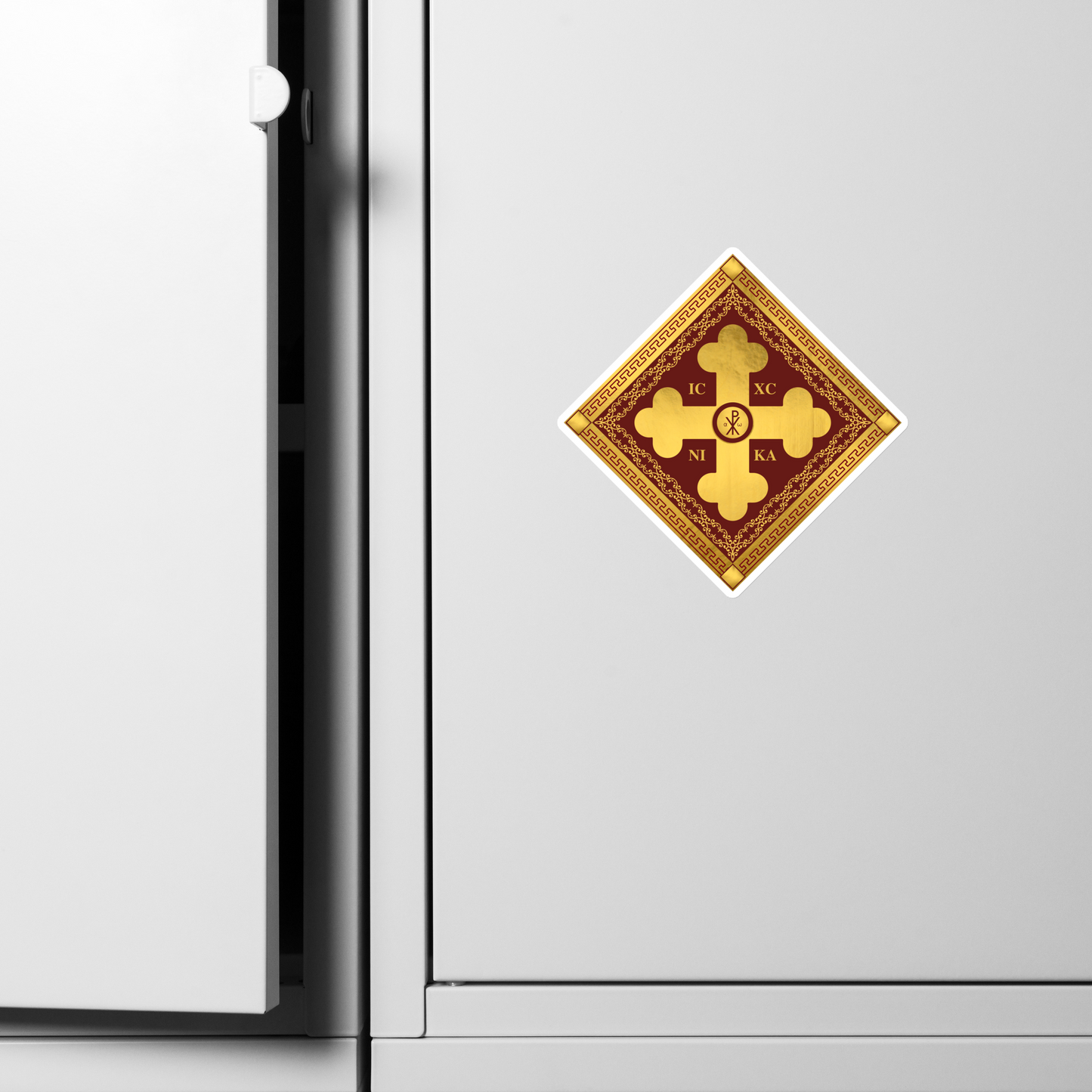 Greek Orthodox Cross Gold Red Diamond Magnet
