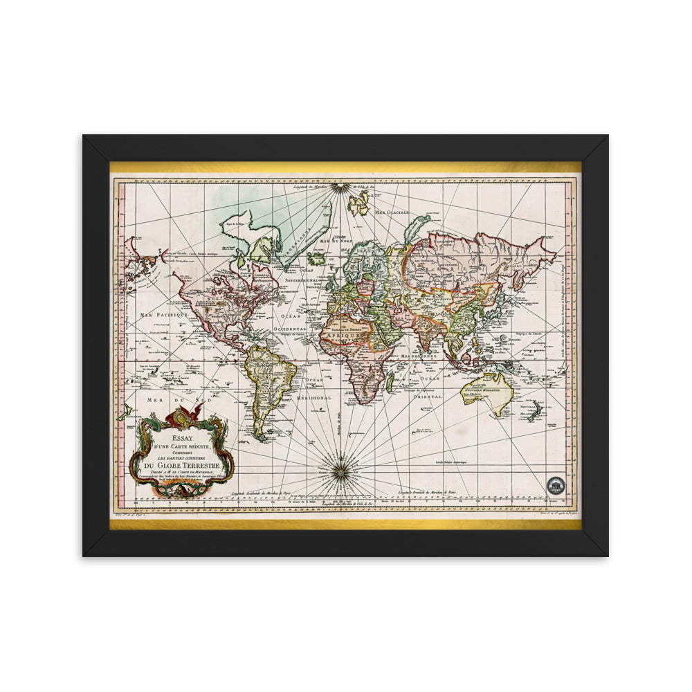 Map of the World D'Une Carte Reduite Framed poster