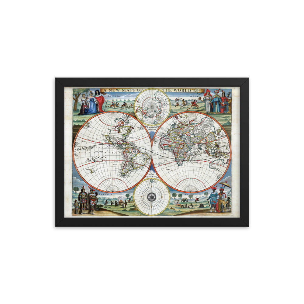 1676 A New Map of the World Framed Poster