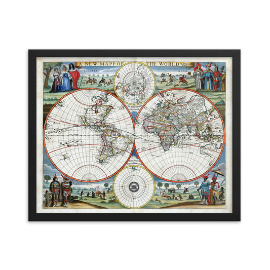 1676 A New Map of the World Framed Poster