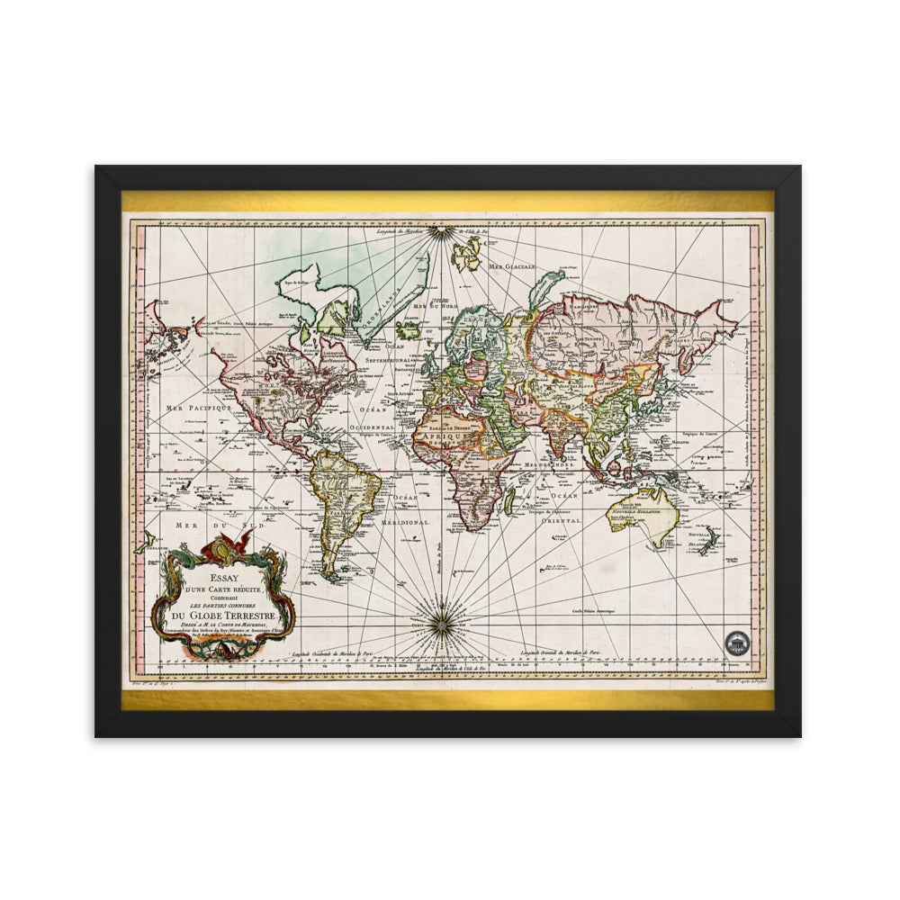 Map of the World D'Une Carte Reduite Framed poster