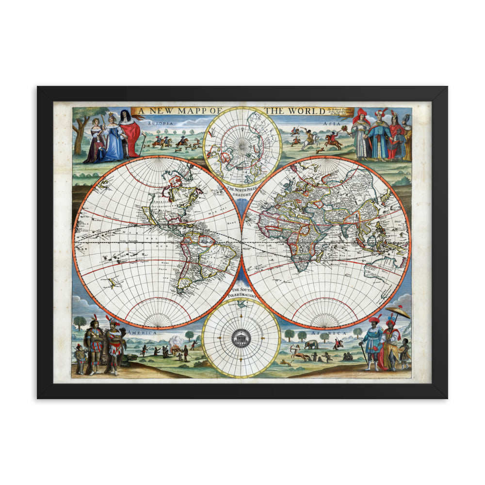 1676 A New Map of the World Framed Poster