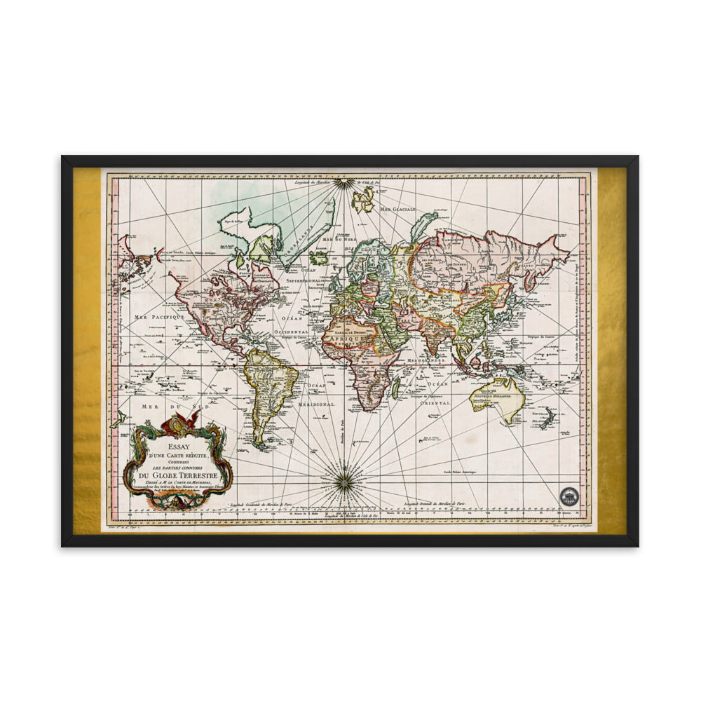 Map of the World D'Une Carte Reduite Framed poster