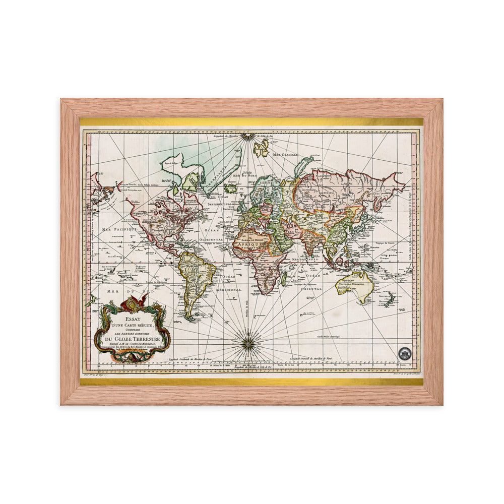 Map of the World D'Une Carte Reduite Framed poster