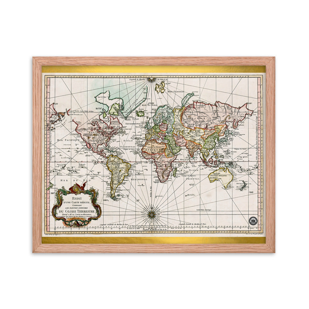 Map of the World D'Une Carte Reduite Framed poster