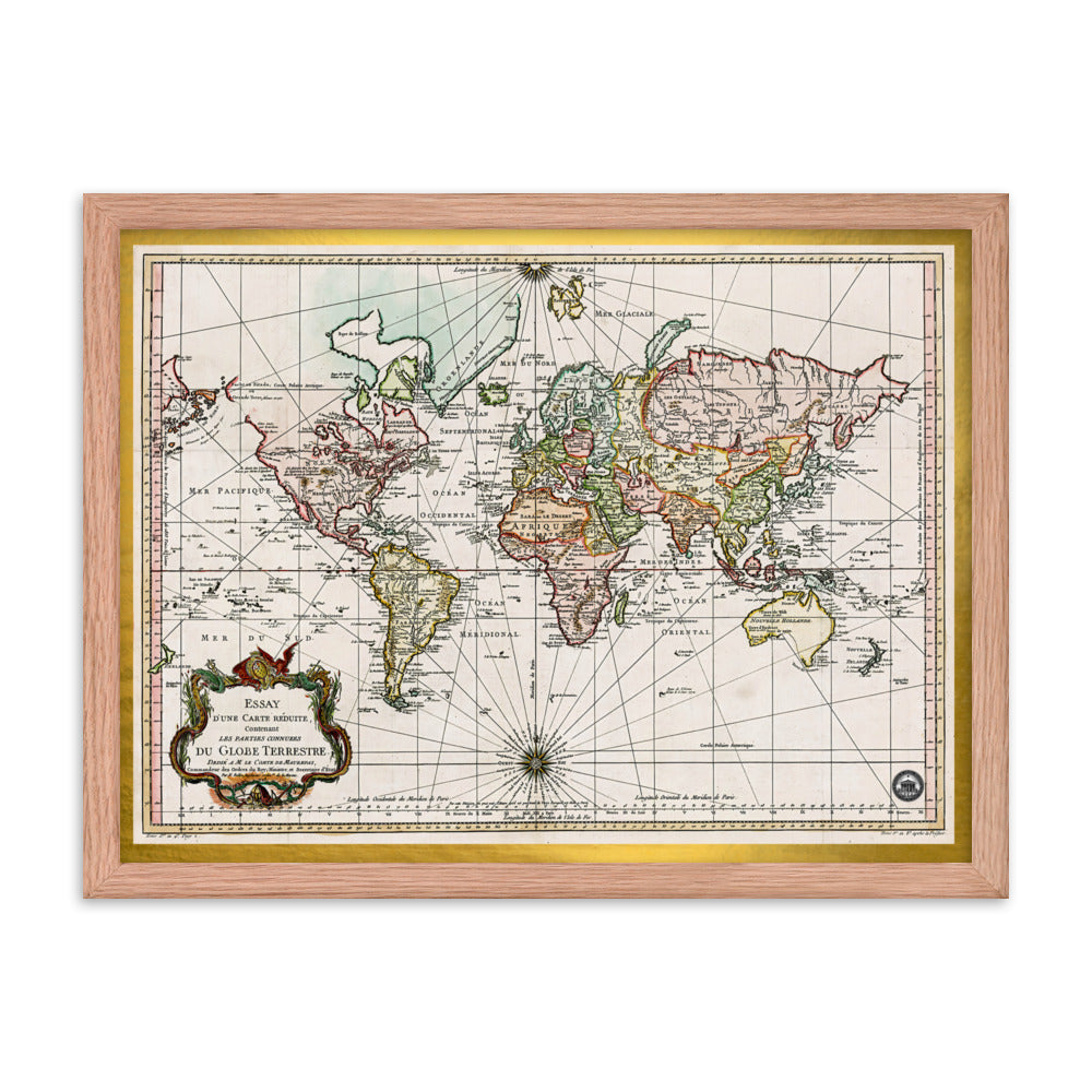 Map of the World D'Une Carte Reduite Framed poster