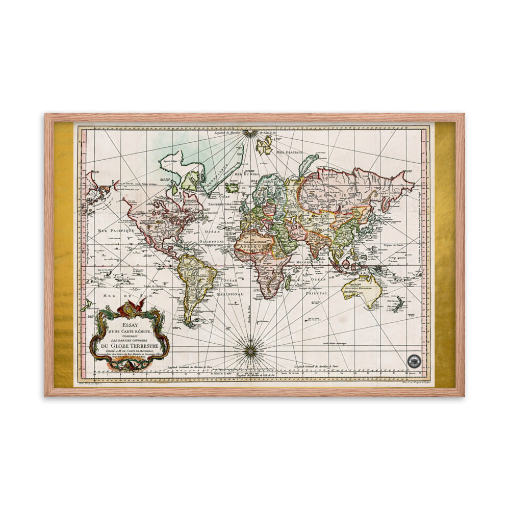 Map of the World D'Une Carte Reduite Framed poster