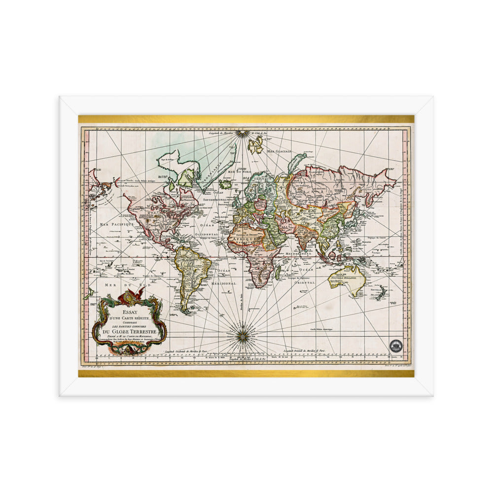 Map of the World D'Une Carte Reduite Framed poster