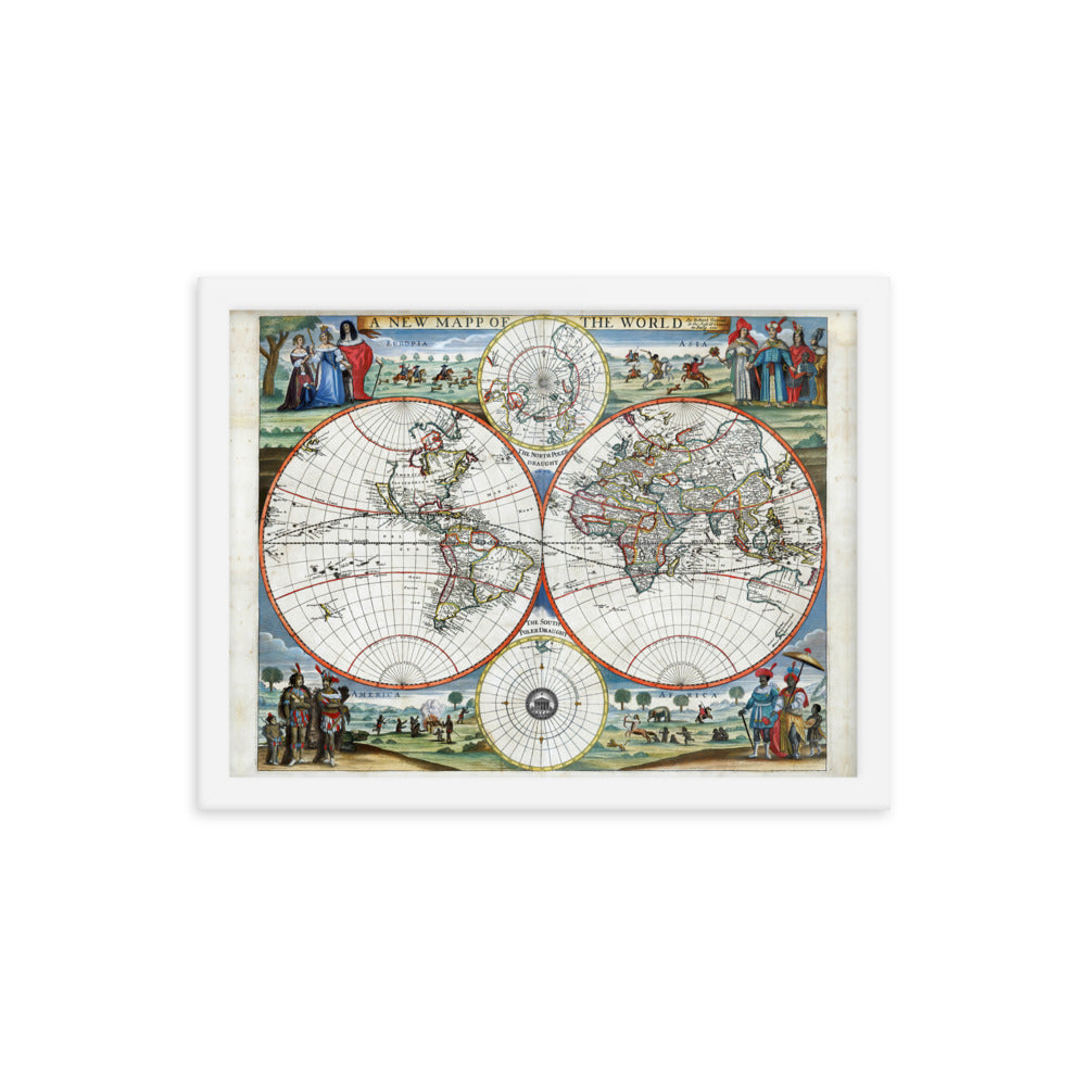 1676 A New Map of the World Framed Poster