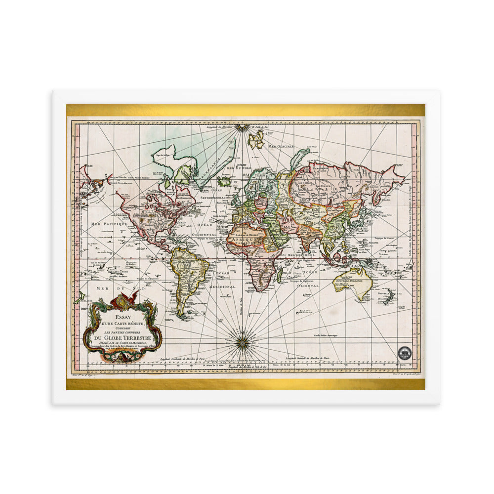 Map of the World D'Une Carte Reduite Framed poster